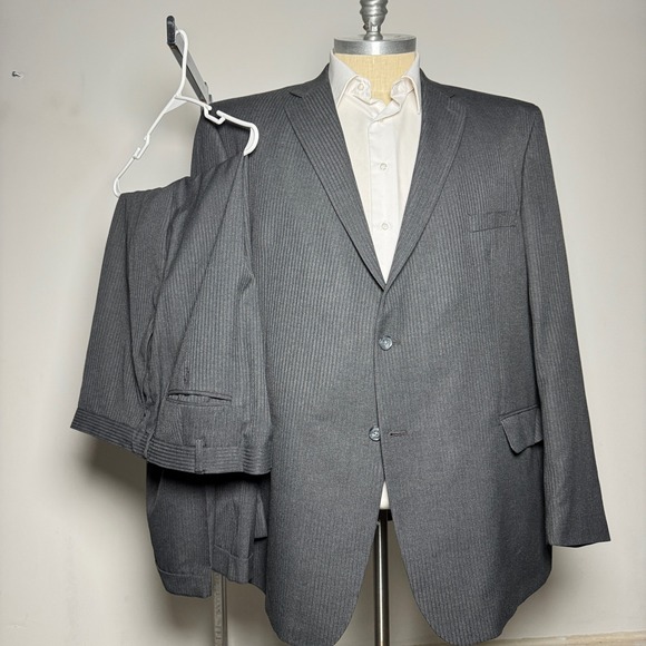PERRY ELLIS PORTFOLIO Mens Modern Fit Pinstripe Suit Gray Stripe 56L 50W
